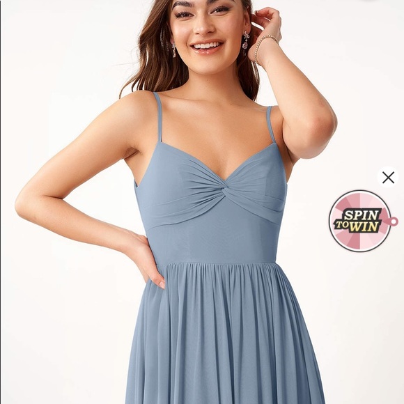 Azazie Blue Sleeveless Sweetheart Maxi Gown - Picture 5 of 8